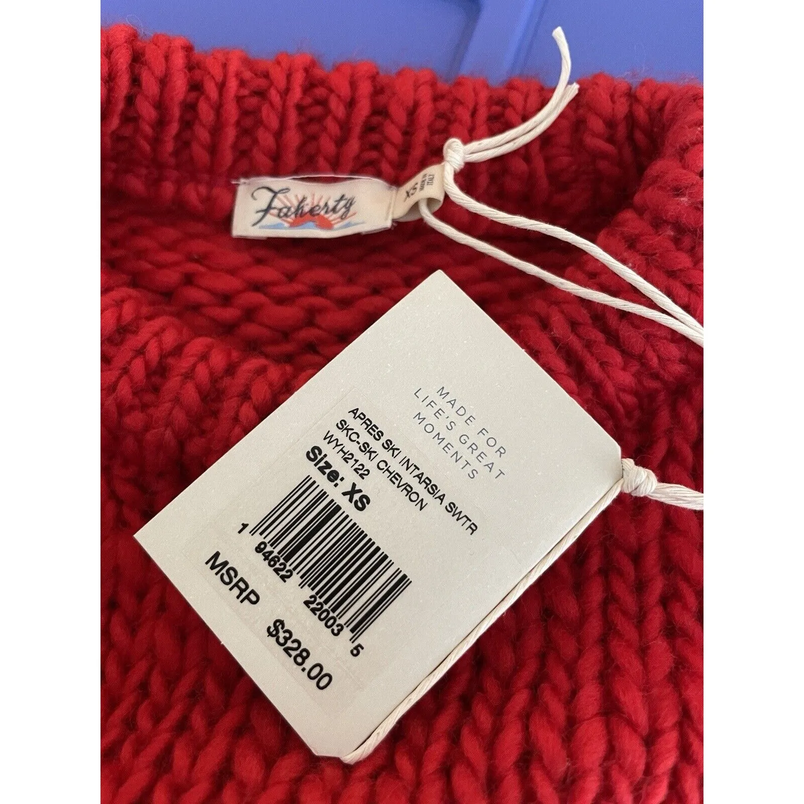 Faherty Apres Ski Intarsia Wool Sweater Women Size XS Colorblock Blue Red NWT - Image 6