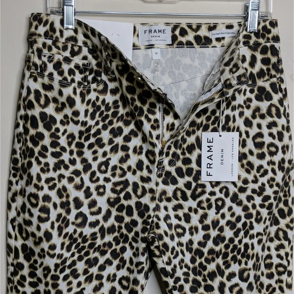 Frame Ali Leopard High Rise Cigarette Jeans Skinny Crop Animal Print 31 New - Image 5