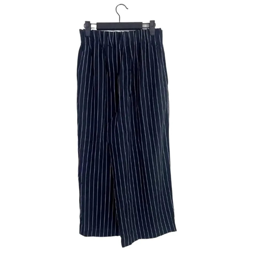 Zara Striped Wide Leg Crop Paperbag Trousers Elastic Waist Pockets S Black White - Image 12