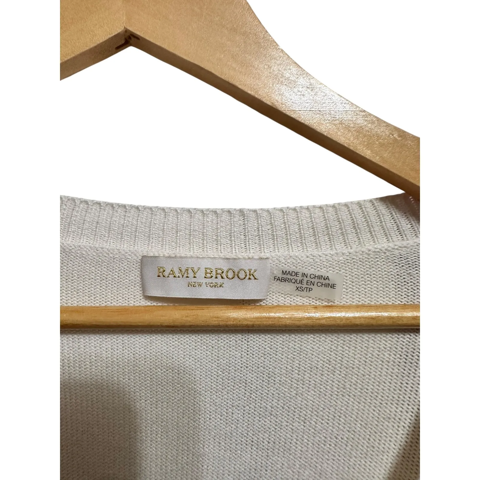 Ramy Brook Brody faux fur trim knit Cream Sweater V Neck cashmere wool XS $395 - Image 3