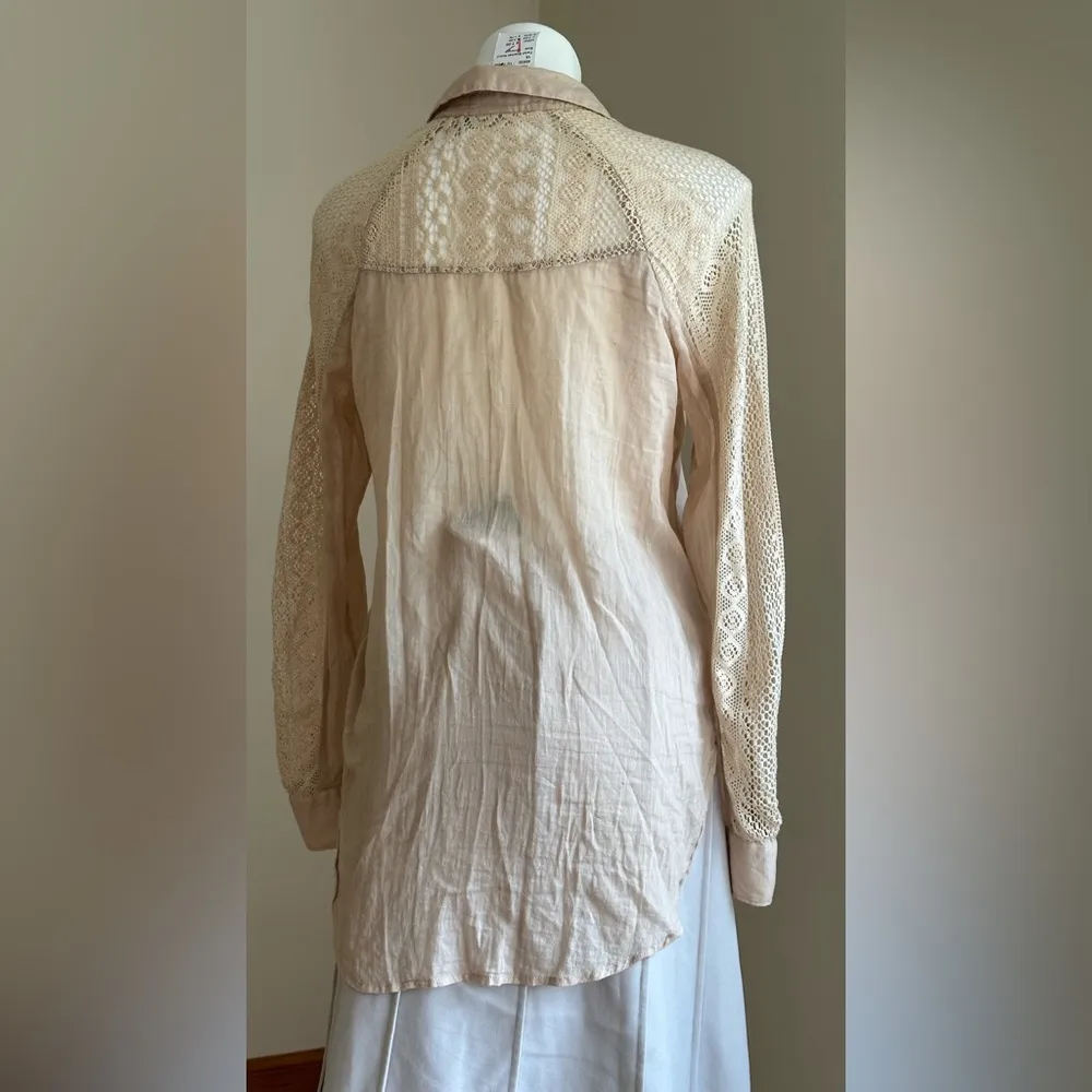 Anthropology Holding Horses CottonTan Blouse Sleeves shoulder & Back Lace SZ XS - Image 8