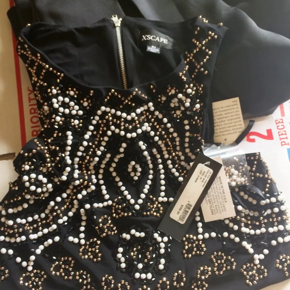 NWD Xscape women's size 10 beaded crop top bounce skirt combo set NEW small tear - Image 3