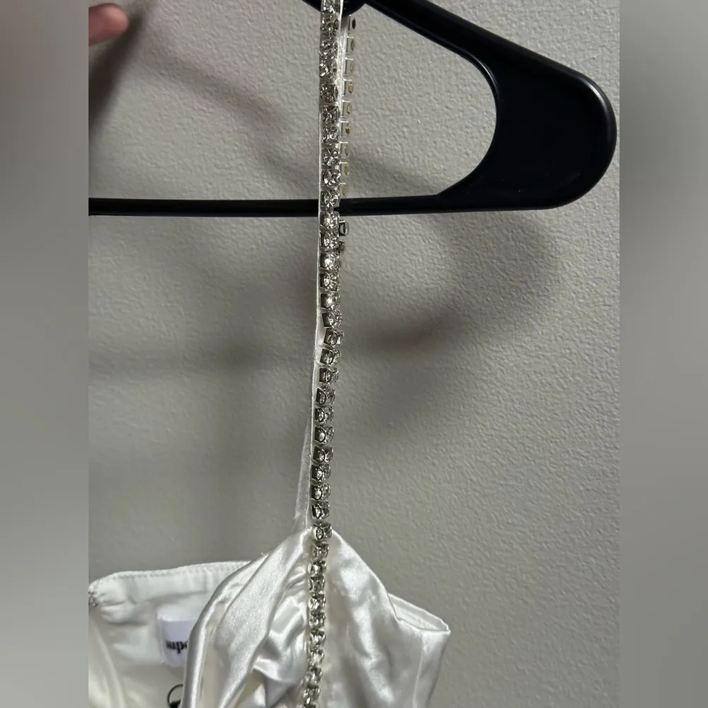 NEW Superdown Kita Rhinestone Cutout Satin Mini Dress |White Women’s XXS Formal - Image 7