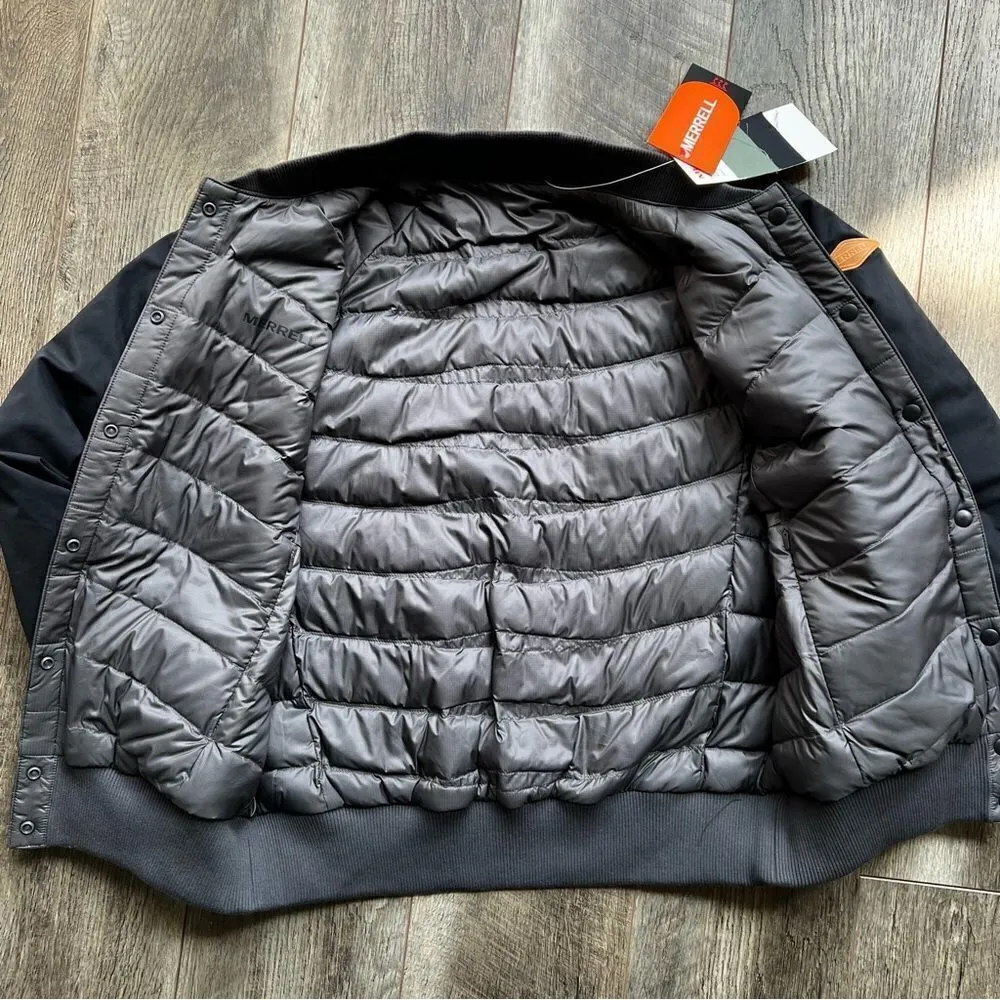 Merrell NWT Trailhead Insulated Reversible Bomber Jacket Size Small Black Grey - Image 7