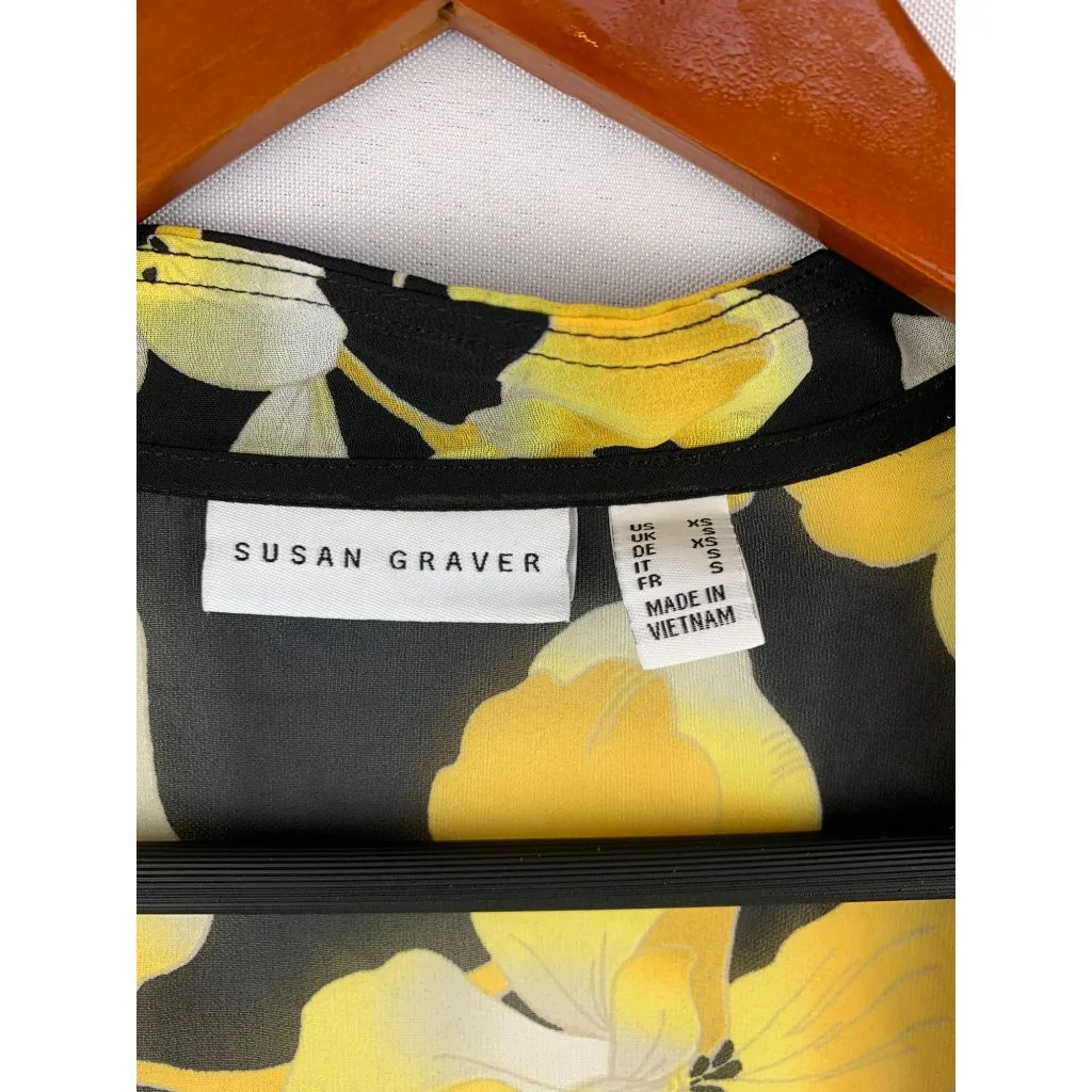 Susan Graver Sheer Floral Kimono Cardigan Jacket XS Black & Yellow - Image 4