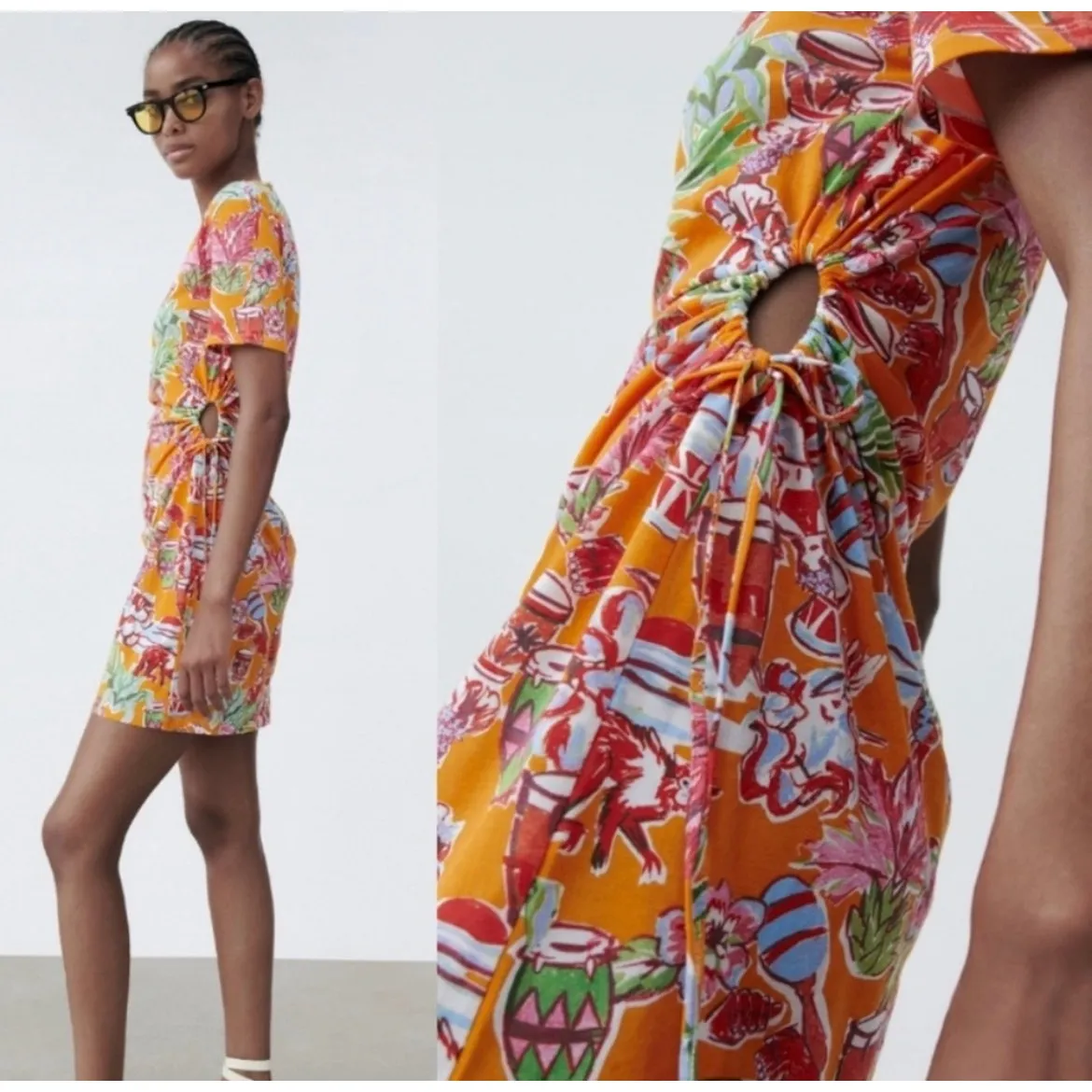 Zara Tropical Print Cut-Out Shirt Dress NWT Size Medium - Image 2