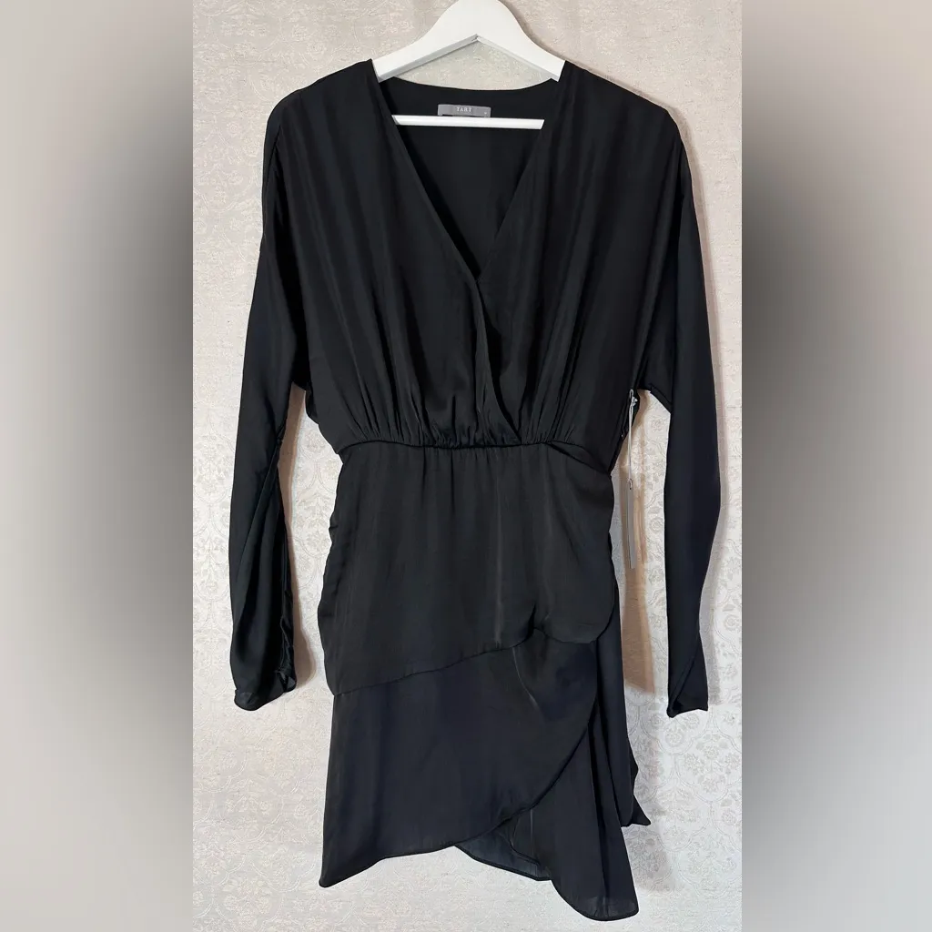 Tart Isono Poly Silk Wrap Mini Dress Long Sleeve Elegant Black Medium NWT - Image 6