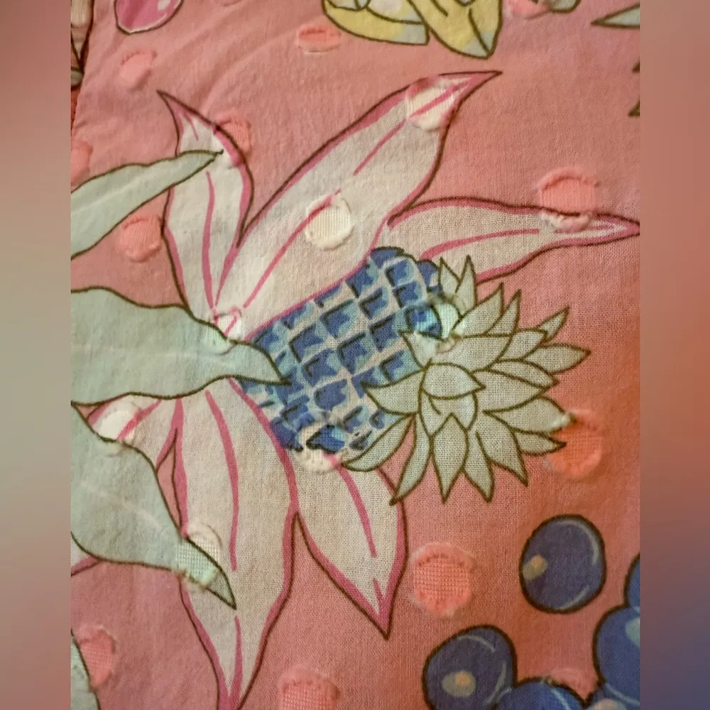 Talbots Sleeveless Top Blouse Shirt Pink Tropical Beach Floral Pineapple Macaw - Image 4