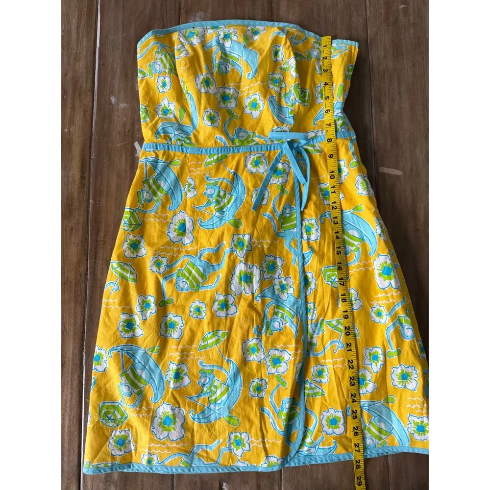 Lilly Pulitzer Strapless Dress 6 Yellow Floral Monkeys Tropical Summer Bright - Image 8