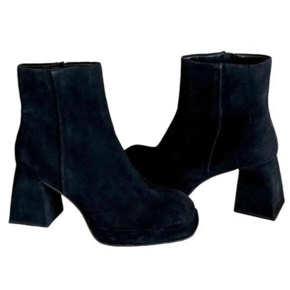 STEVE MADDEN Treasure Black Suede Platform Square Toe &  Heel Booties Size 9.5 - Image 2