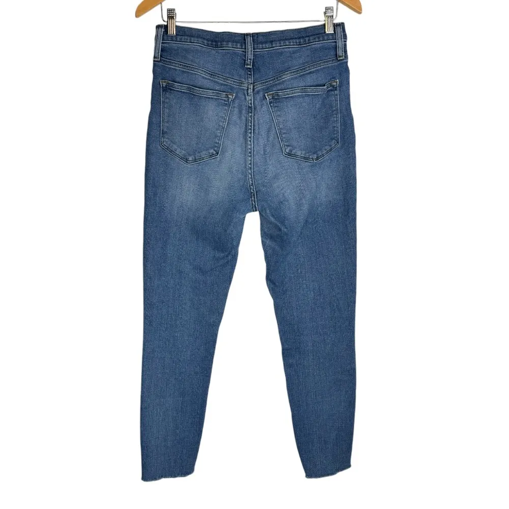 J. Crew High Rise Skinny Jeans Sz 29 Button Fly Stretch Medium Dark Wash Raw Hem - Image 4