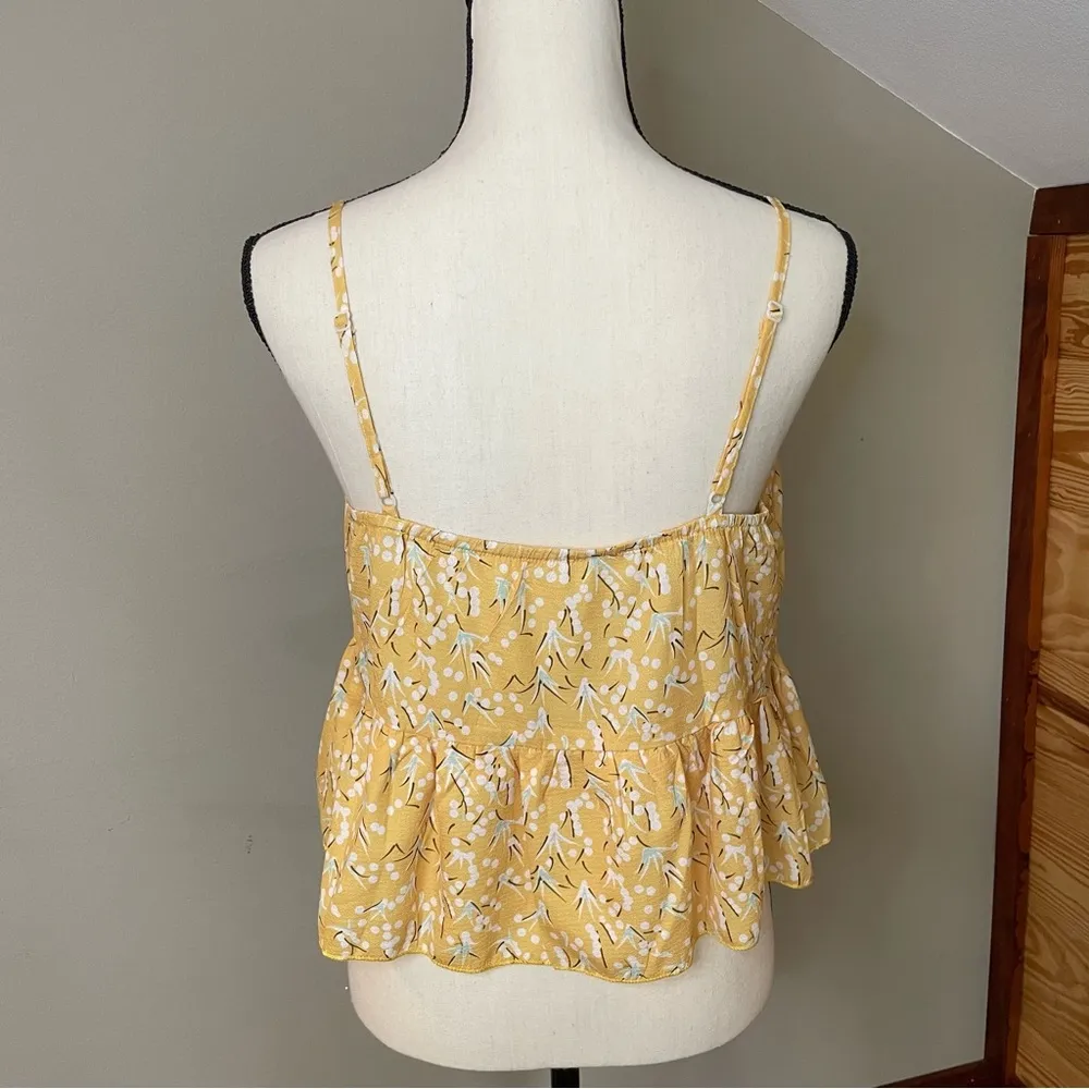 Zaful Yellow Floral Spaghetti Strap Ruffle Peplum Crop Top - Image 16