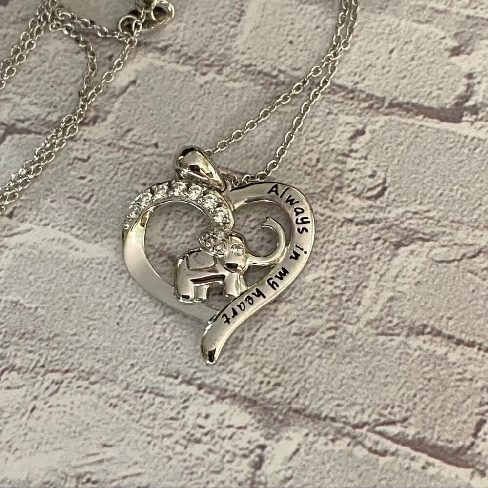 Elephant Always In My Heart Sterling Silver CZ Heart Necklace - Image 2