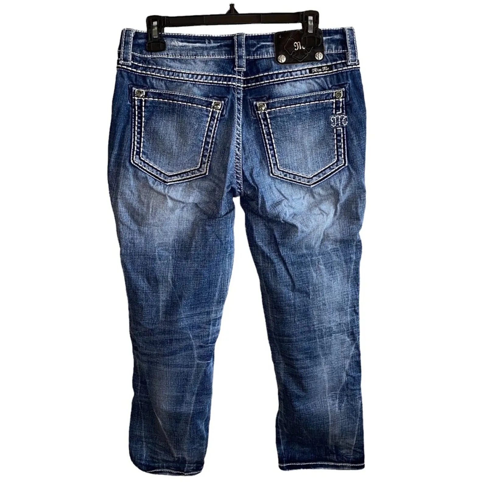 Miss Me Boyfriend Capri Jeans Size 27 Dark Wash Contrast Stitching - Image 3