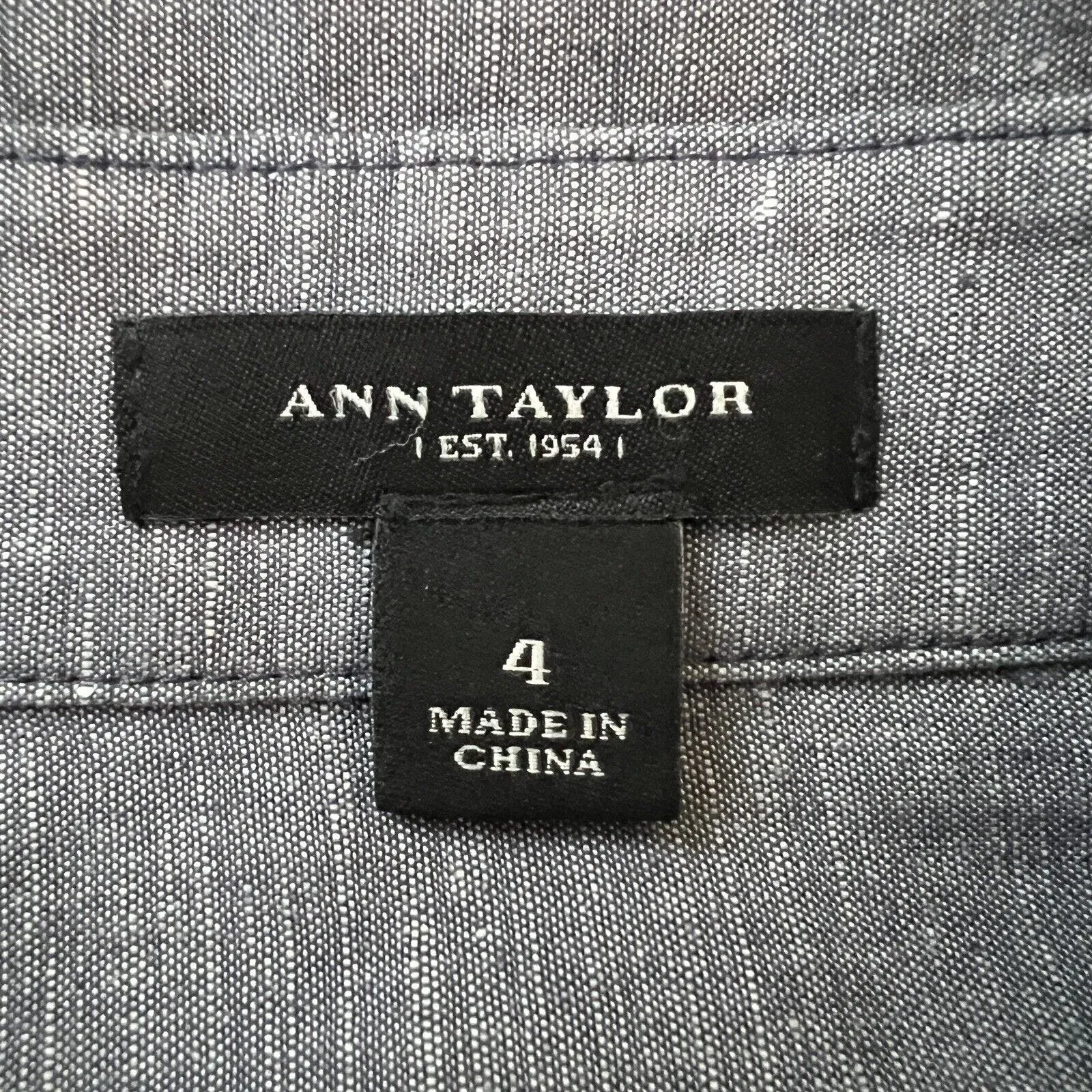 Ann Taylor Shirt Womens 4 Blue Sheen Linen Blend Neutral Basic Casual Minimalist - Image 5
