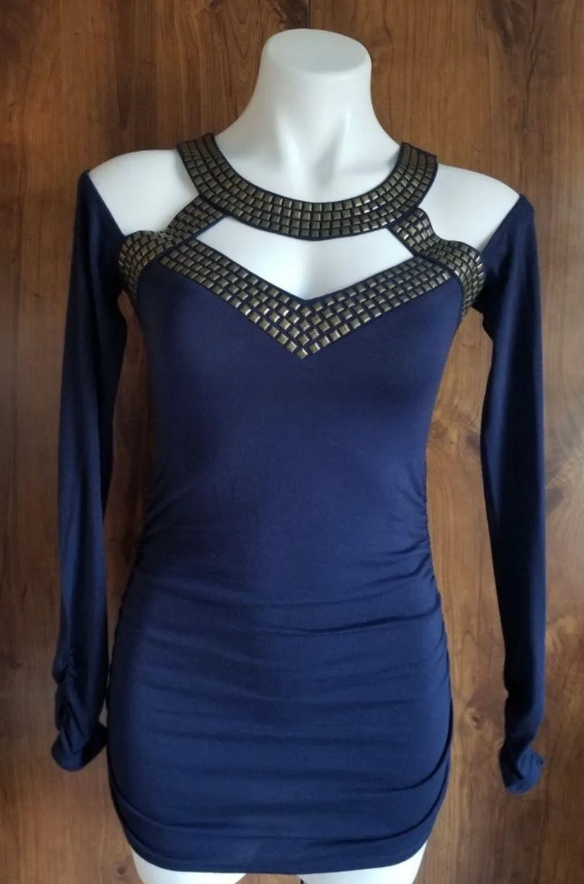 Boston Proper Womens  Cold Shoulder Studded Top XS - Image 2