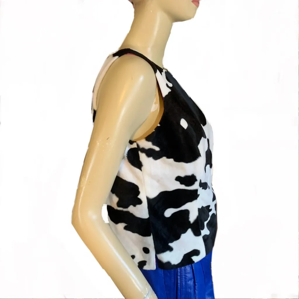 KAREN KANE Y2K WHITE & BLACK FAUX FUR COW PRINT BLOUSE TOP (10) - Image 3