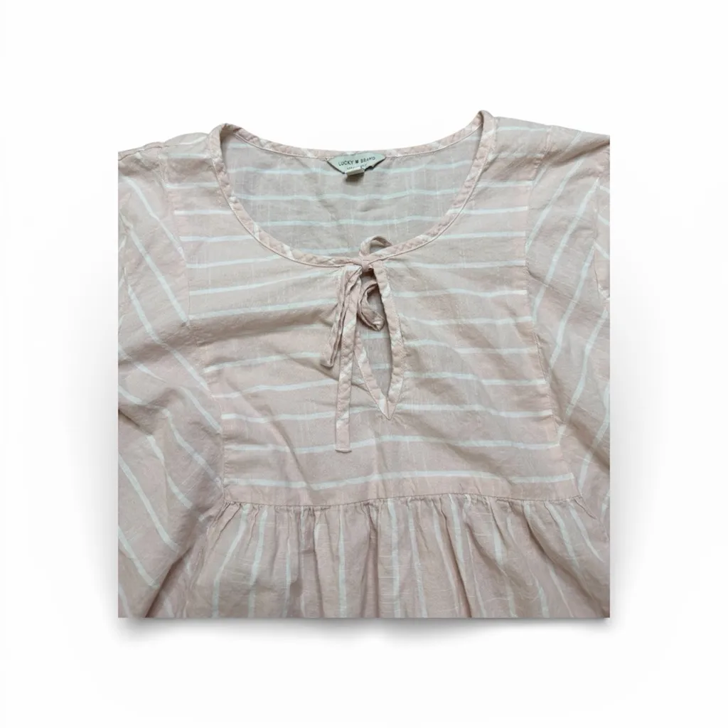 Lucky Brand Pink & White Stripe Boho Babydoll Blouse - Size Large - Image 4