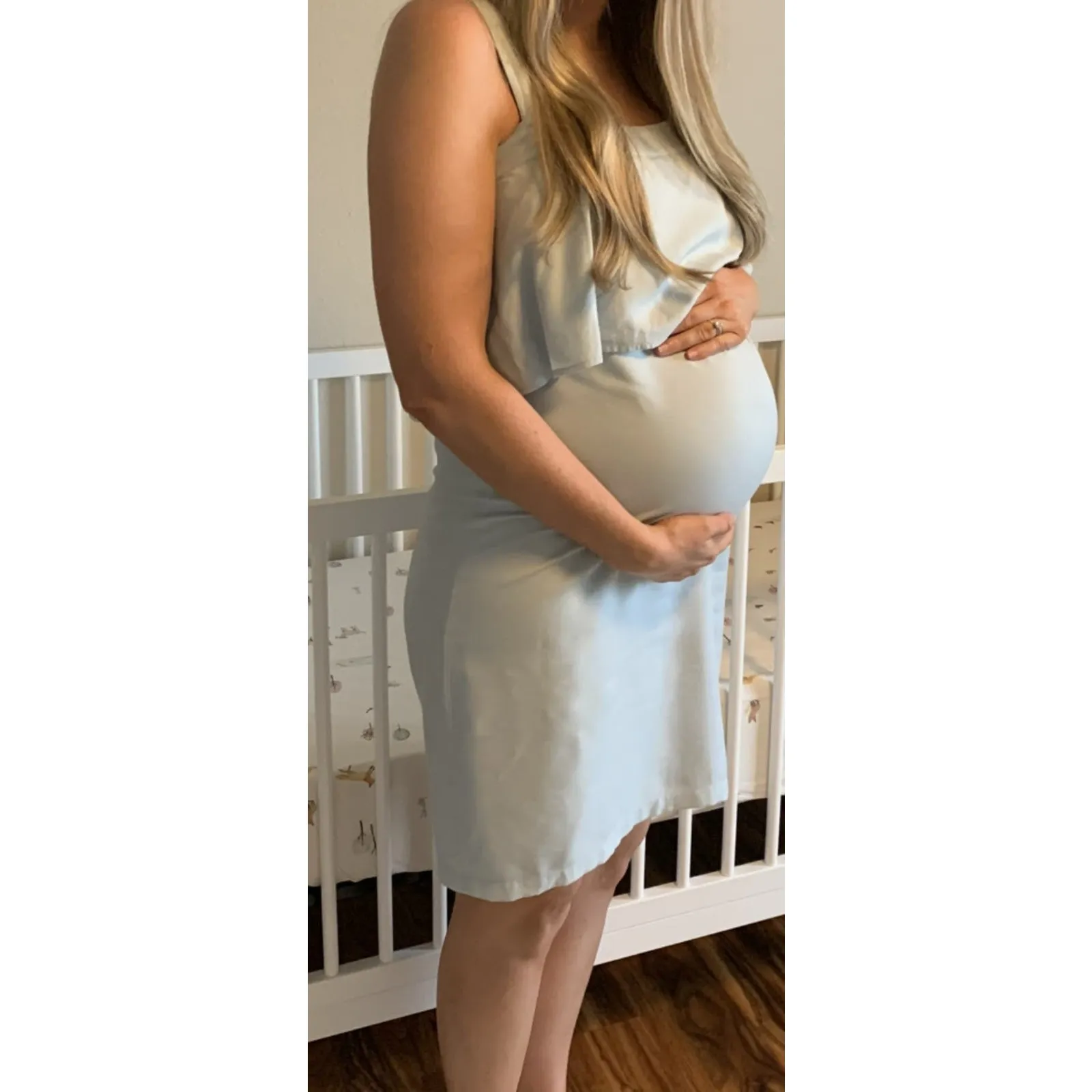 ROSIE POPE Blue Cloud Mia Maternity Ruffle Poppver Dress size Small - Image 15