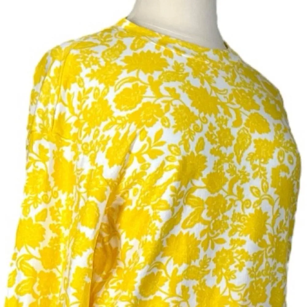 New Terry Sweatshirt Short Set Yellow White Floral Women’s Size XL - Image 6