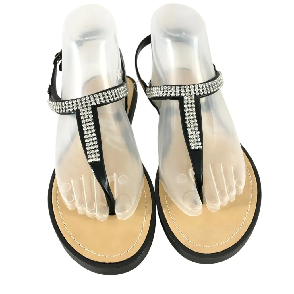 Blue Suede Shoes Womens Sandals Thong Rubber Rhinestones Ankle Strap Black 10 - Image 2