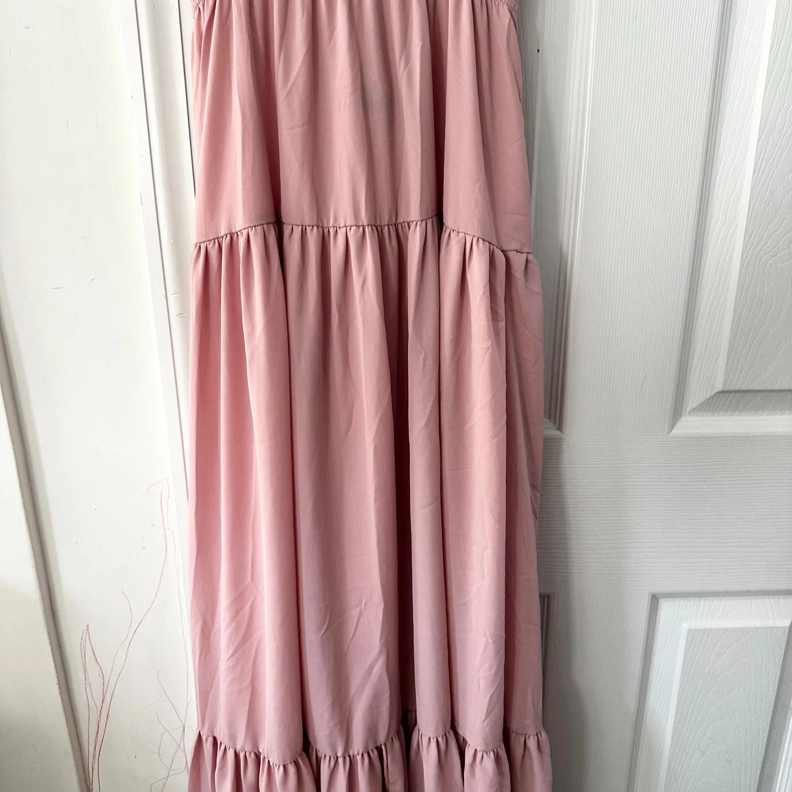Lulus Lulu’s Sunshine Bound Mauve Blush Pink Tiered Tie Braid Maxi Dress Small Wedding - Image 6