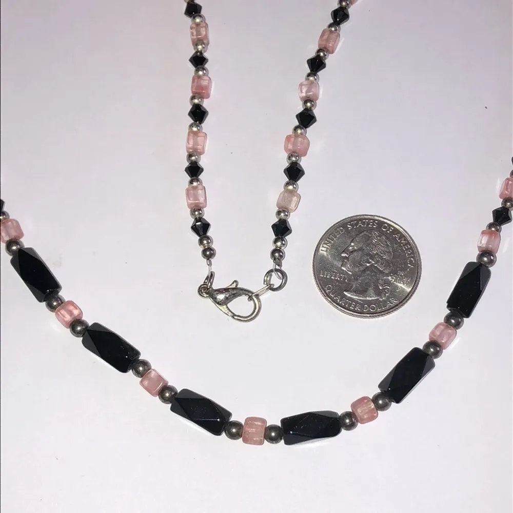 Pink Rose Quartz? Black Beaded Boho Classic Necklace - Image 4