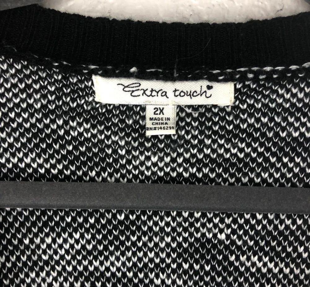Extra Touch (Macy’s) Cardigan Black & Gray Open Front Knit Sweater Sz 2X GUC - Image 7