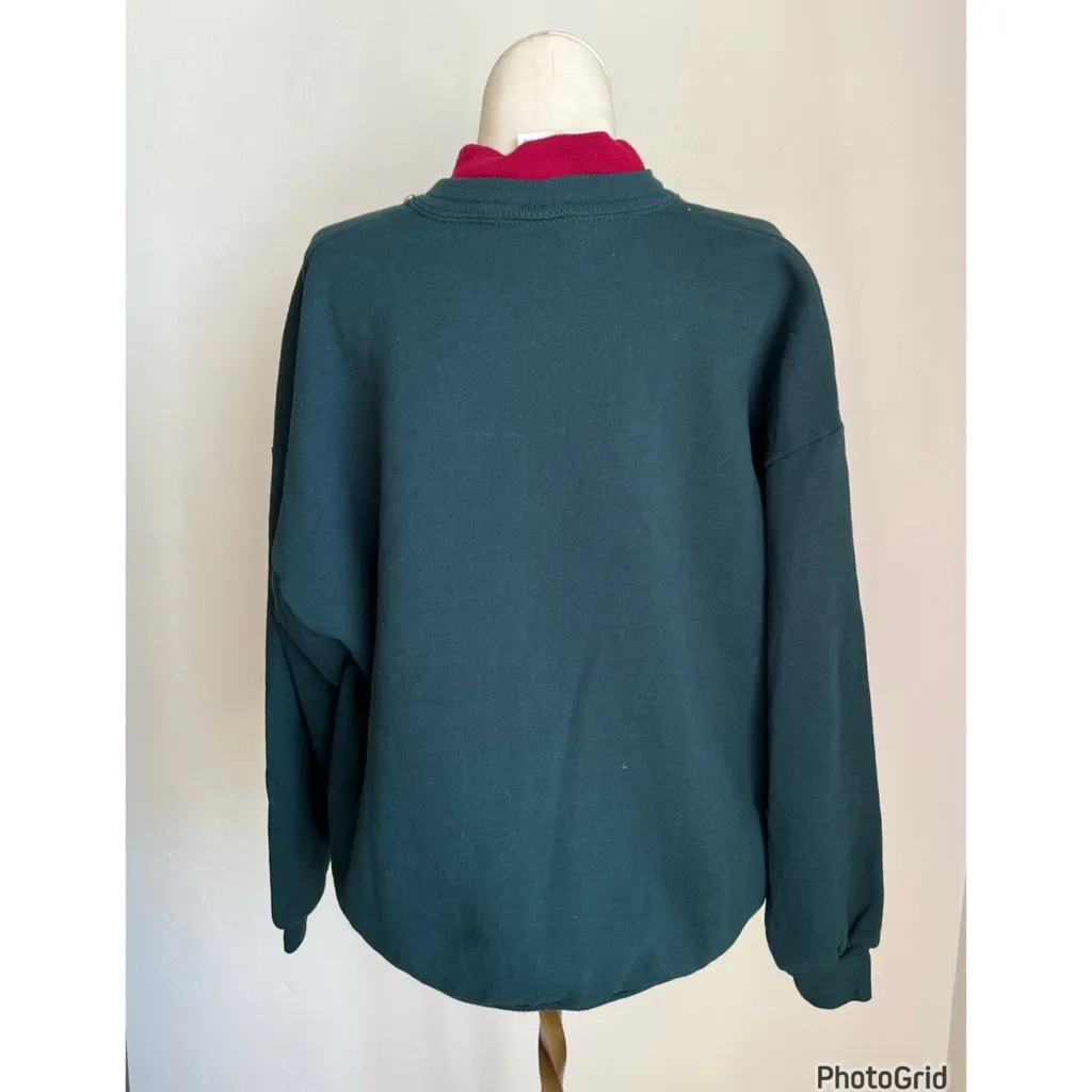 Vintage 90’s Morning Sun Fall Green Cat Crewneck Large Petite Grandma Core Size undefined - Image 3
