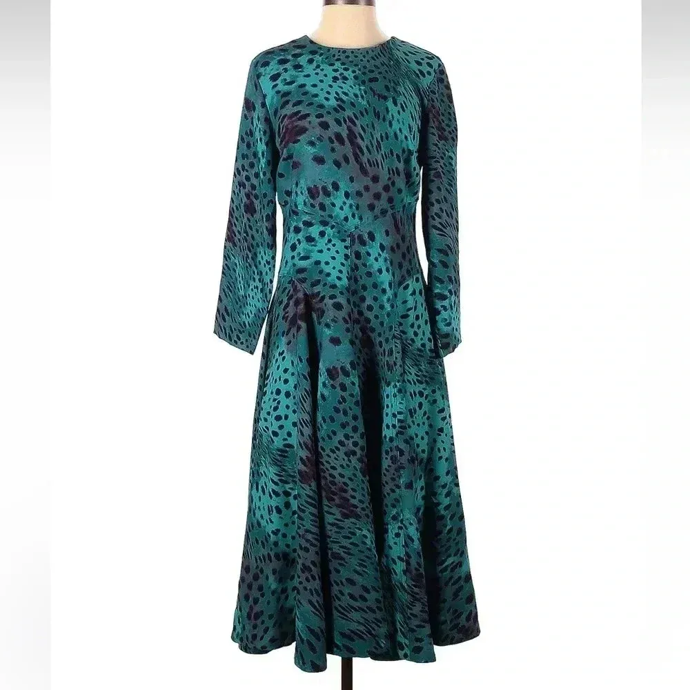Natori Blue Teal Cheetah Print Swing Midi Dress Women’s Size 4 Small S - Image 5