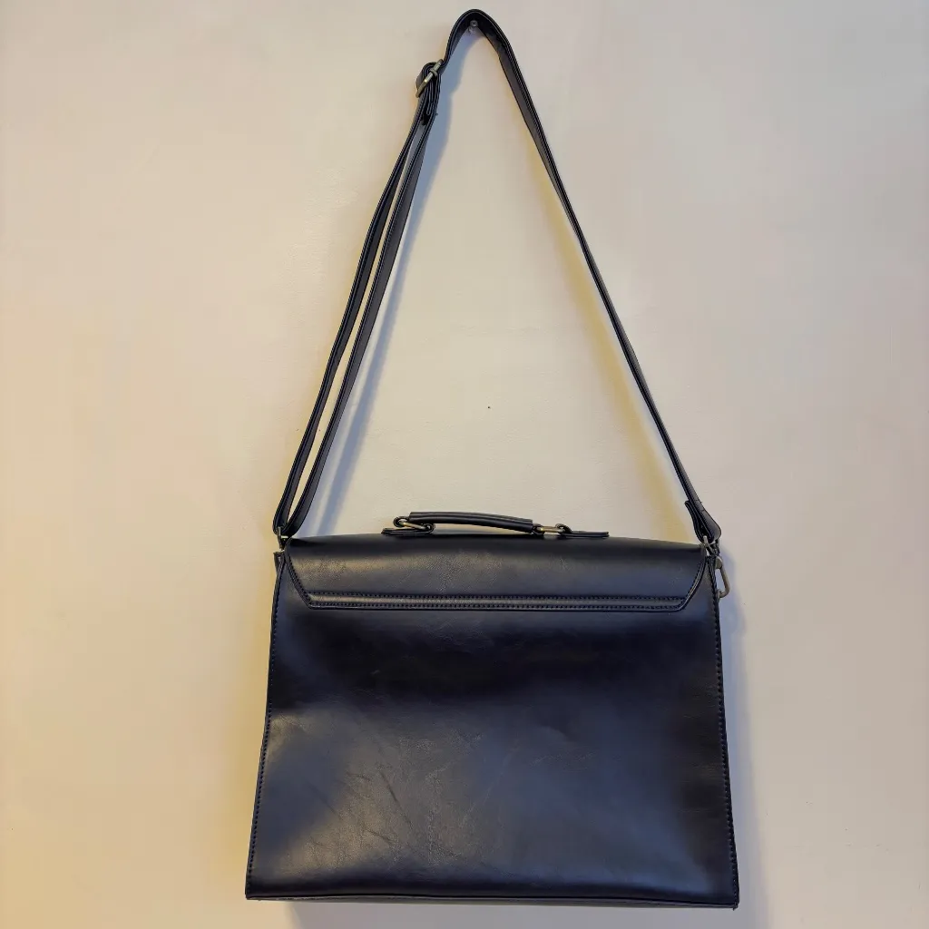 Ecosusi Faux Leather Messenger Briefcase Satchel Book Bag Navy Blue Large Size - Image 2