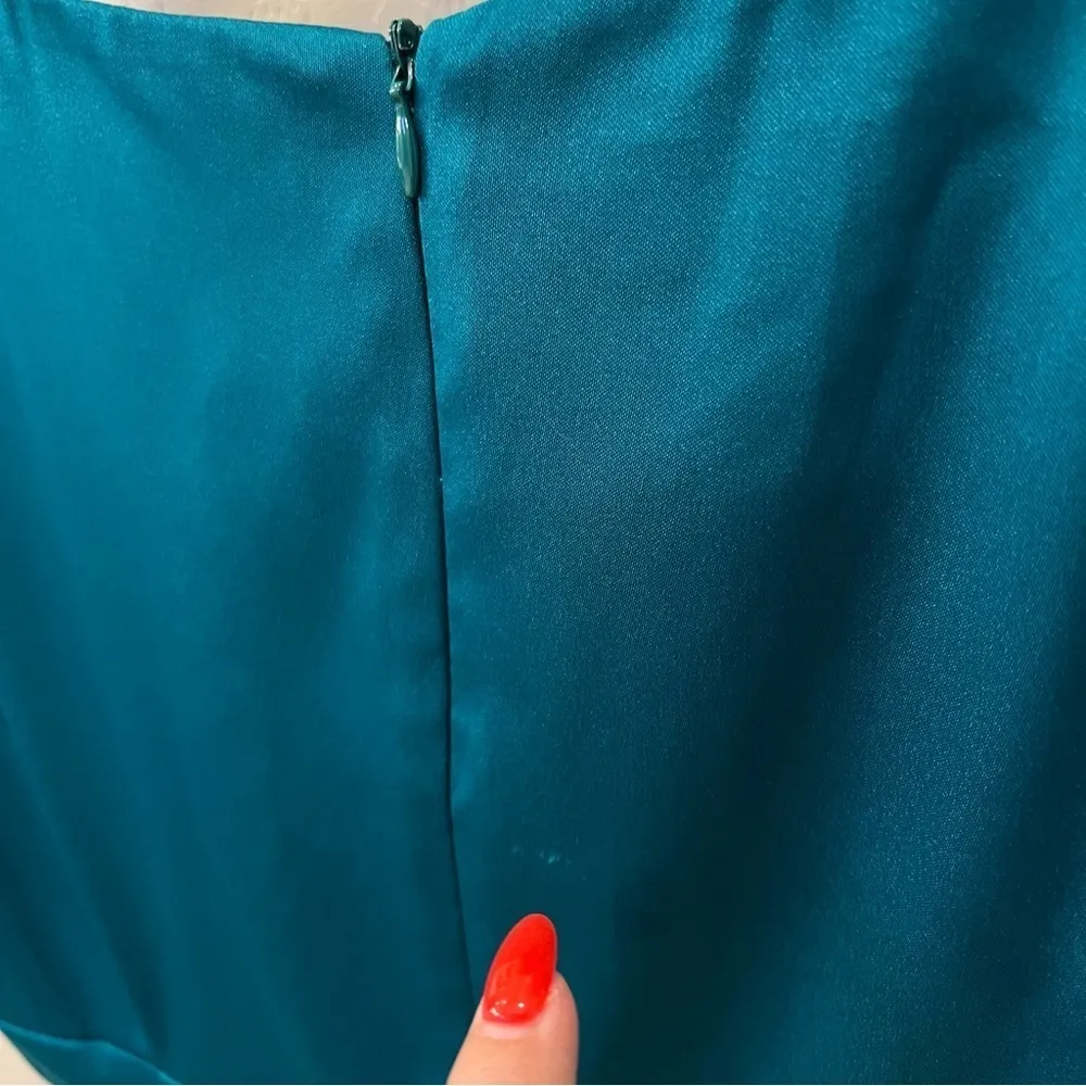 London Times Teal green satin cocktail dress, knee length, bodycon, size 8 - Image 14