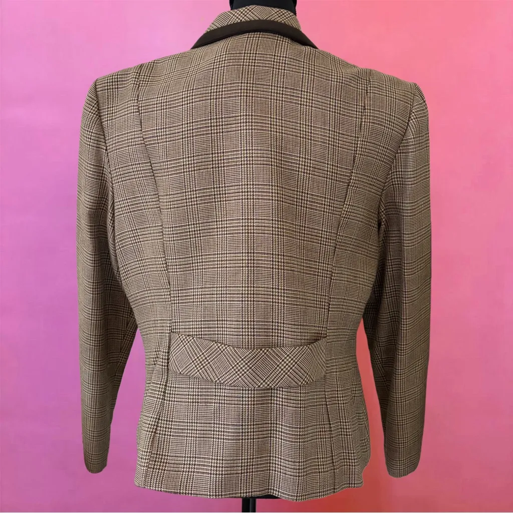 Vintage 80s Virgo II Tan Khaki Brown Houndstooth Blazer w/ Shoulder Pads Size 14 - Image 4