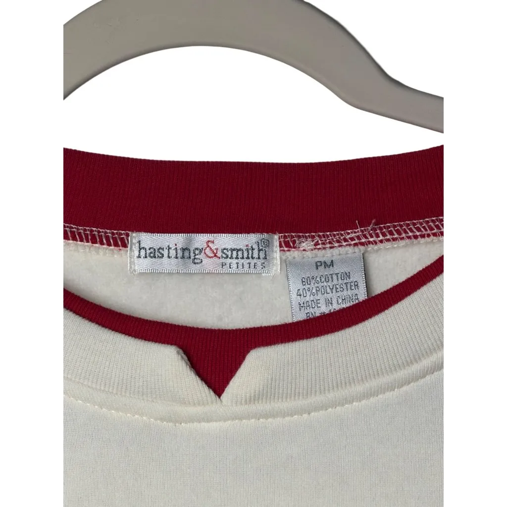 VTG Hasting & Smith Petite Cream Sweatshirt Cardinal Snow Scene Embroidery SZ PM - Image 4