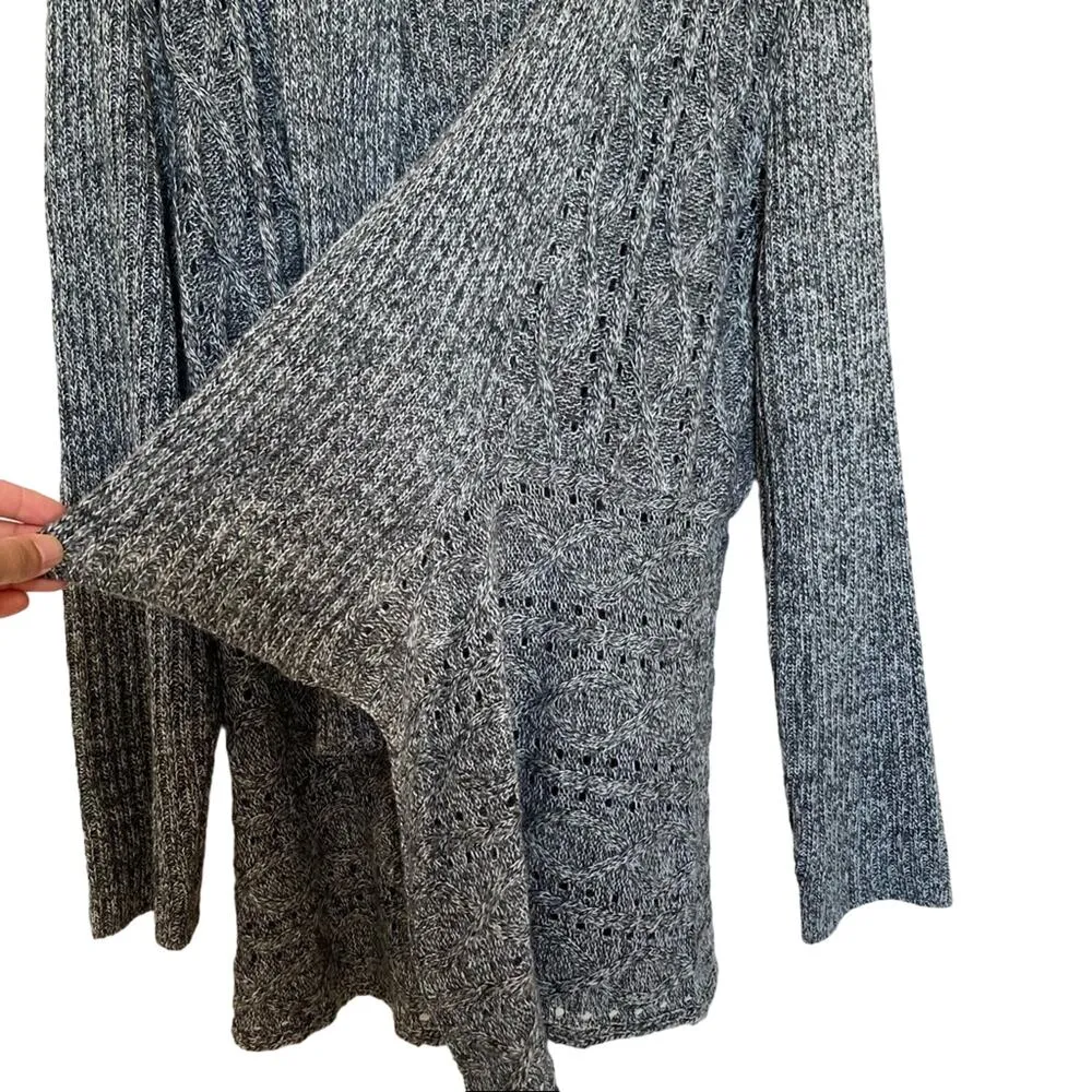 89th & Madison gray open front waterfall pointelle knit cardigan sweater 2X - Image 5