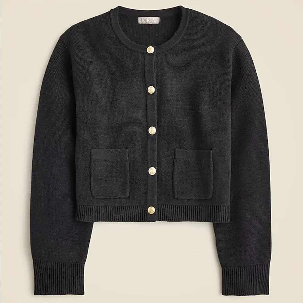 J. Crew Relaxed Emilie Sweater Lady Jacket White Black Cotton Knit S - Image 11