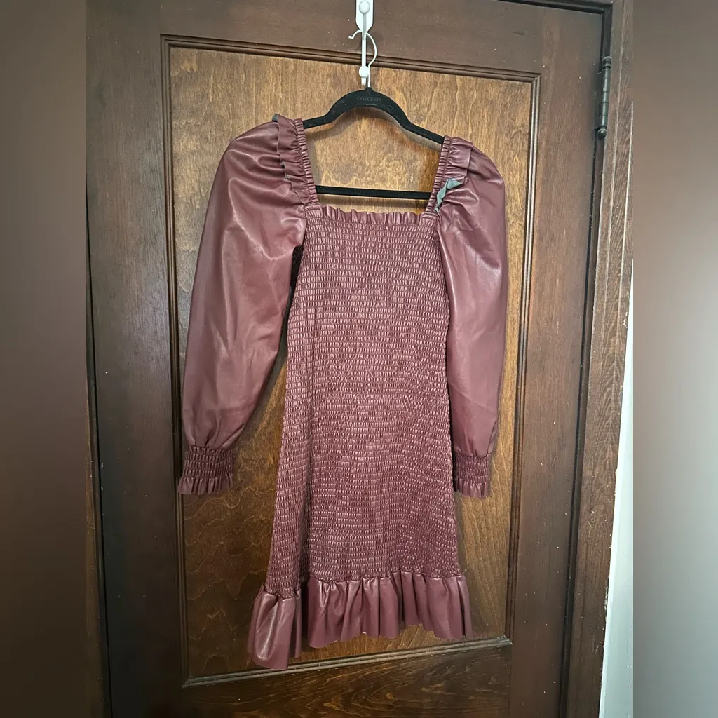 7 For All Mankind Faux Leather Smocked Dress XS - Image 3