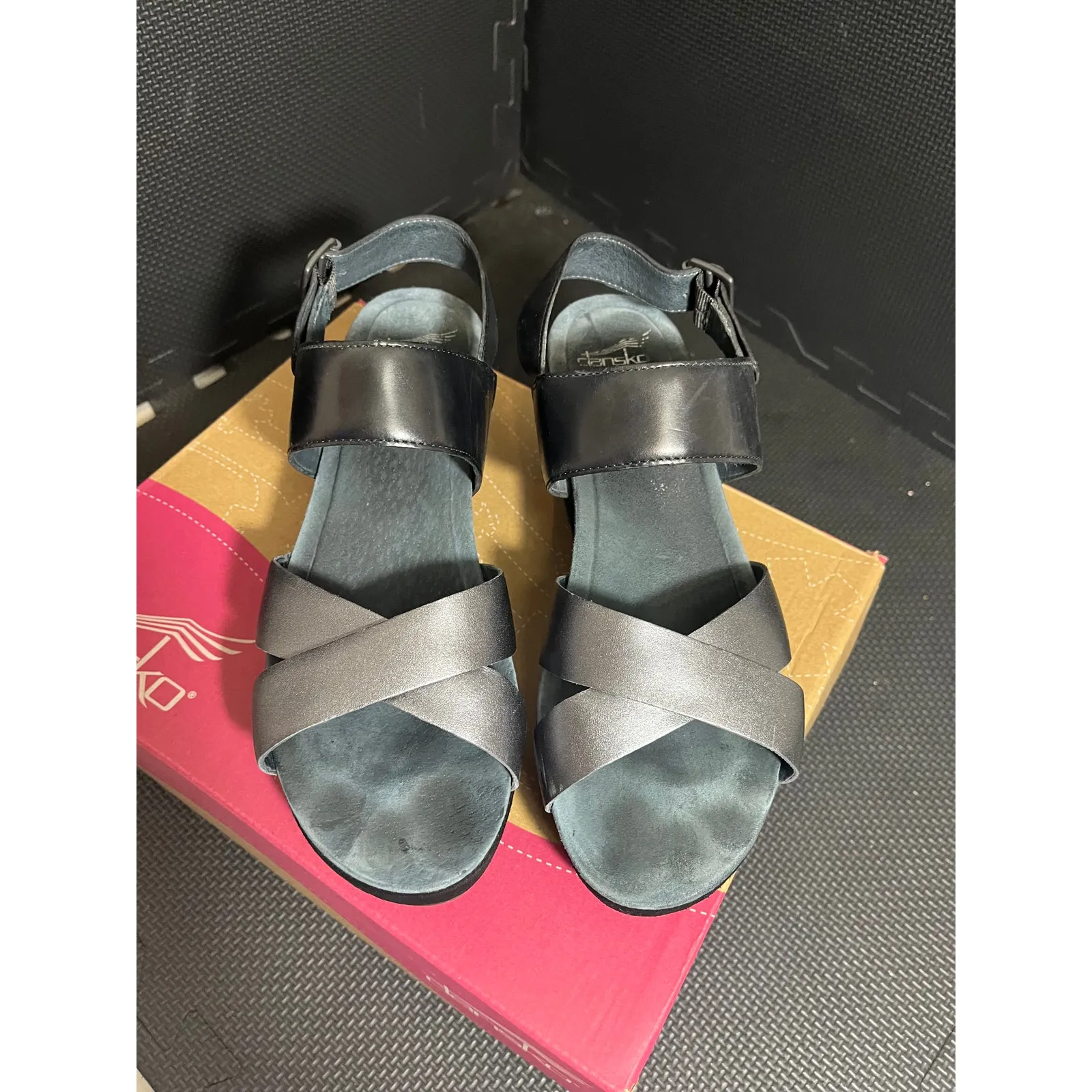 Dansko Stasia Burnished Leather Sandals Black Pewter Wedge  Shoes Size 40 US 9.5 - Image 2