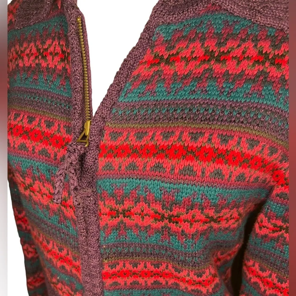 Vintage Fair Isle Hand-Crochet Y2K Long-Line Cardigan Small Quirky - Image 3