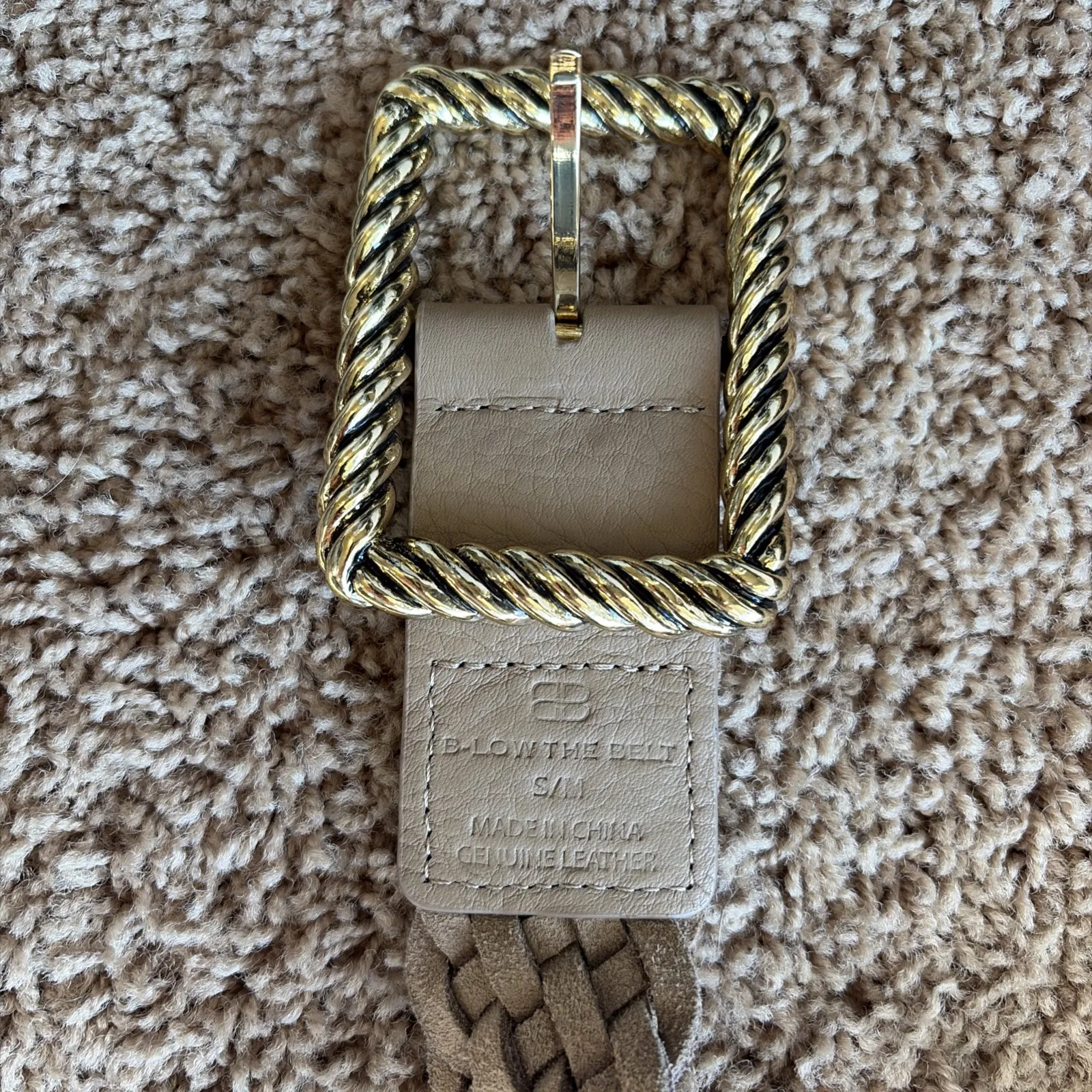B-LOW THE BELT Taupe/Gold Tone JANELLE Braided Leather Belt Womens Accessory S/M - Image 6