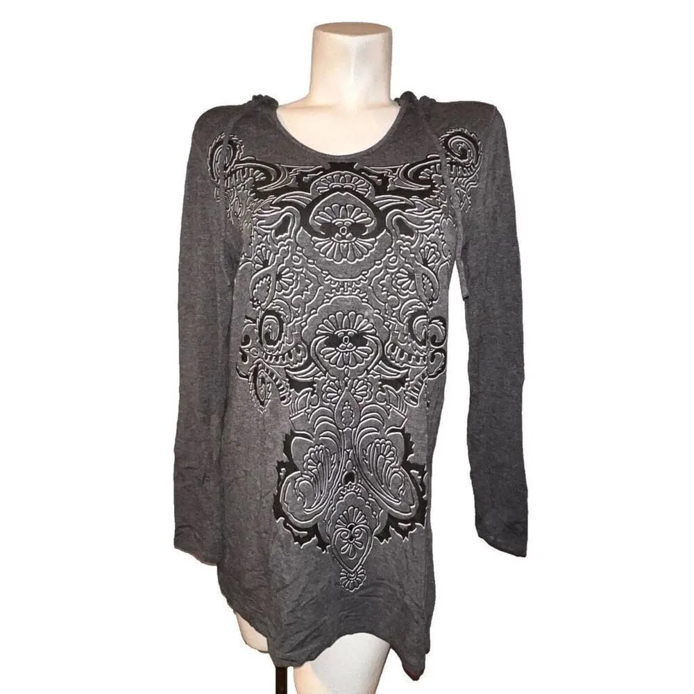 ✨Soma Divine Terry Scarf Hem Grey Sz Large Hoodie Paisley Scroll✨ - Image 6