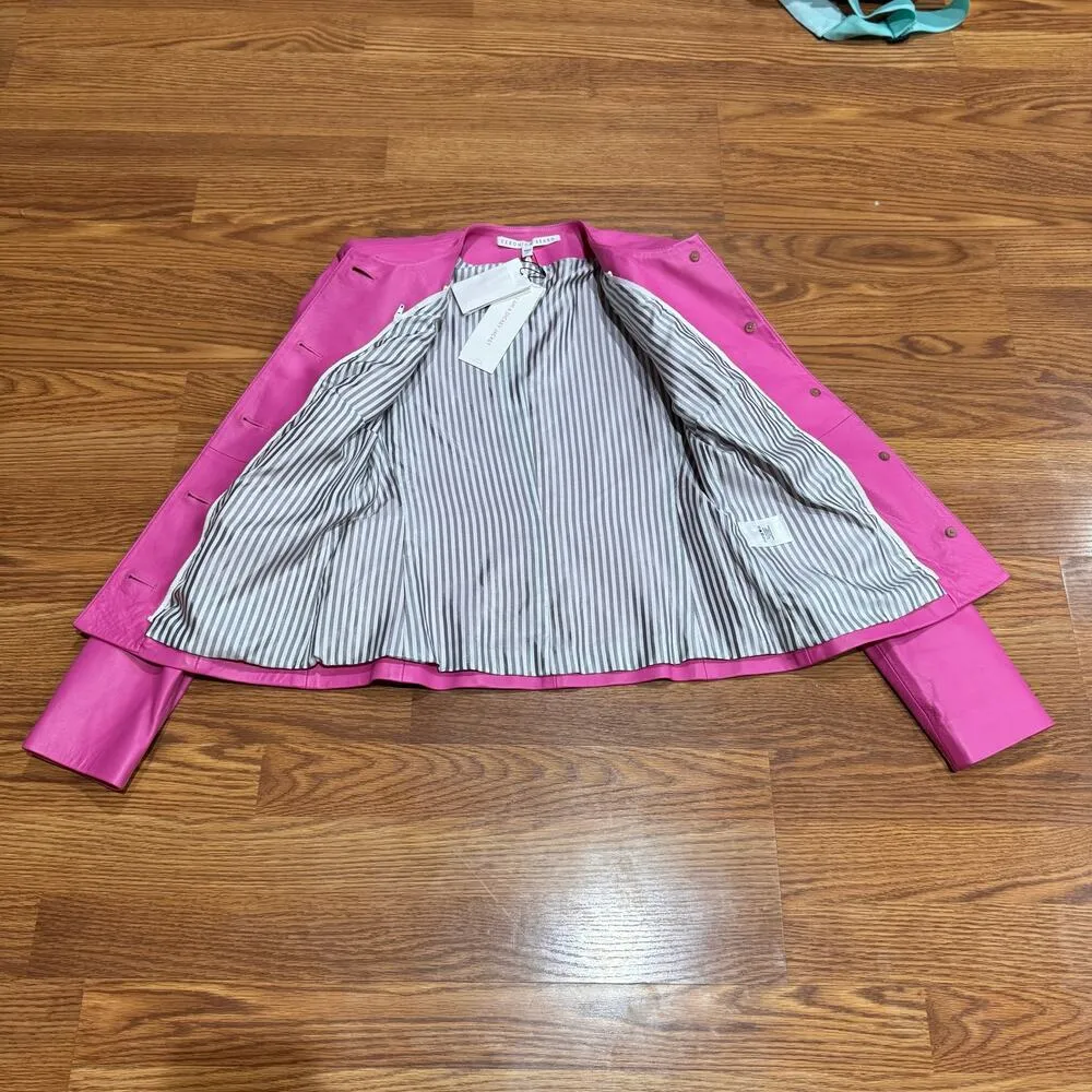 VERONICA BEARD bubblegum pink retro Louisa Leather Jacket size 4 / small - Image 9