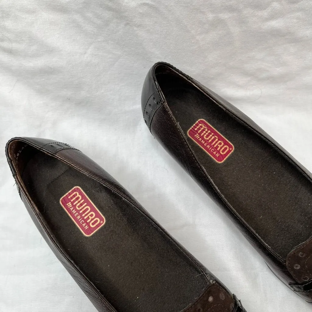 Munro American Womens 8 N Brown Patent Leather And Suede Fringe Buckle Loafer - Image 2