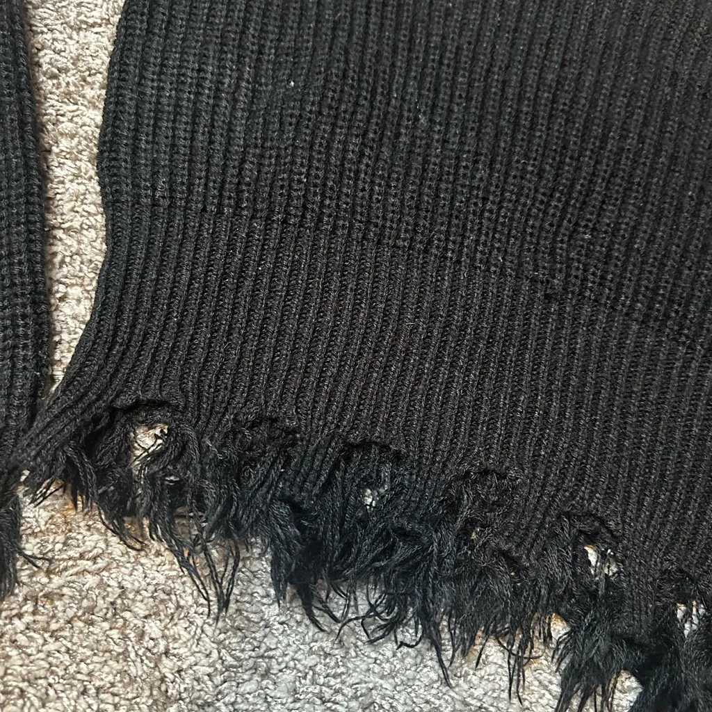 Black Distressed V-Neck Sweater - Image 3