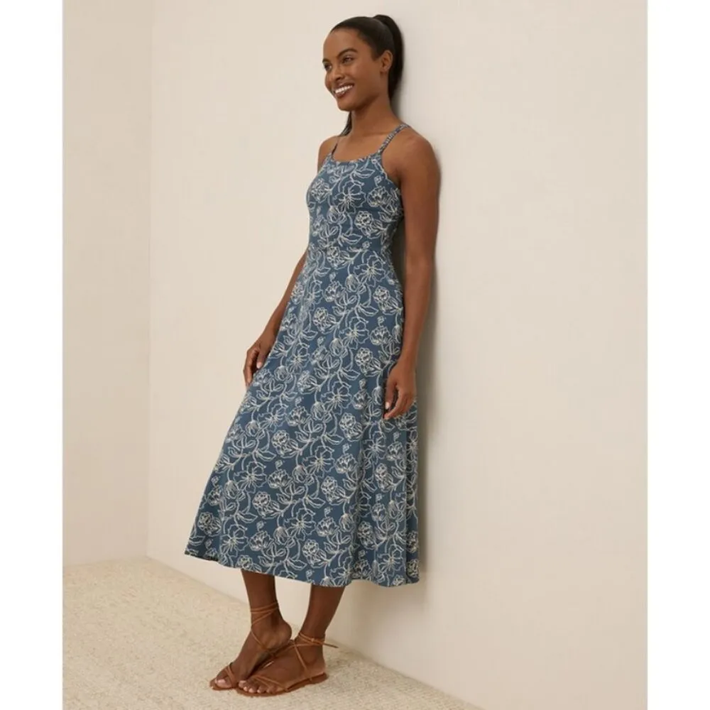 💕PACT💕 Fit & Flare Midi Dress ~ Looking Glass Floral Slate Blue Medium M NWOT - Image 3