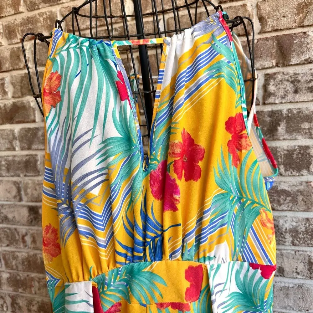 L' Atiste by Amy Palazzo Pant Jumpsuit Medium One Piece Floral Plunge Ties Zip Yellow Size undefined - Image 2