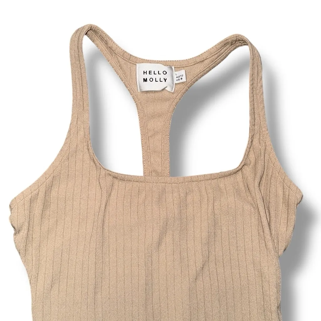 Hello Molly Tan Listen to my Voice Ribbed Knit Light Tank Midi Dress Size‎ 8 - Image 3