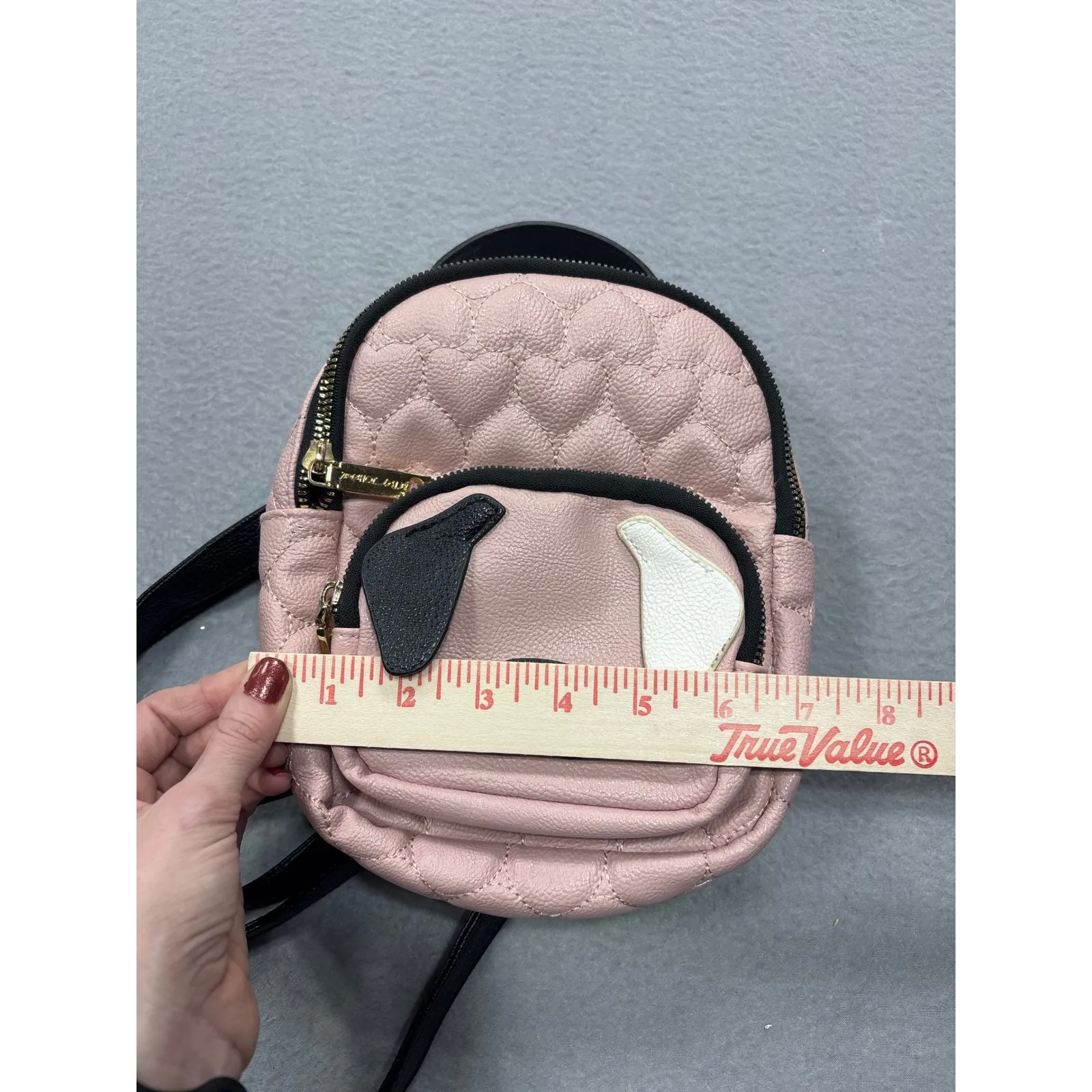 Betsey Johnson Pink Quilted Heart Pug Dog Mini Backpack Purse Bag Pink Black - Image 13