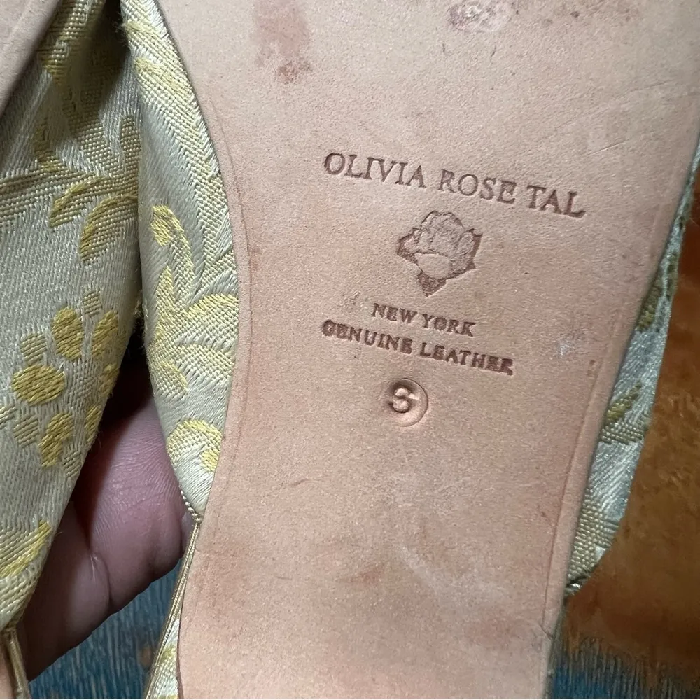 Olivia Rose Tal Jacquard Floral fabric Bow Kitten heel slippers leather Tan Size 6 - Image 10