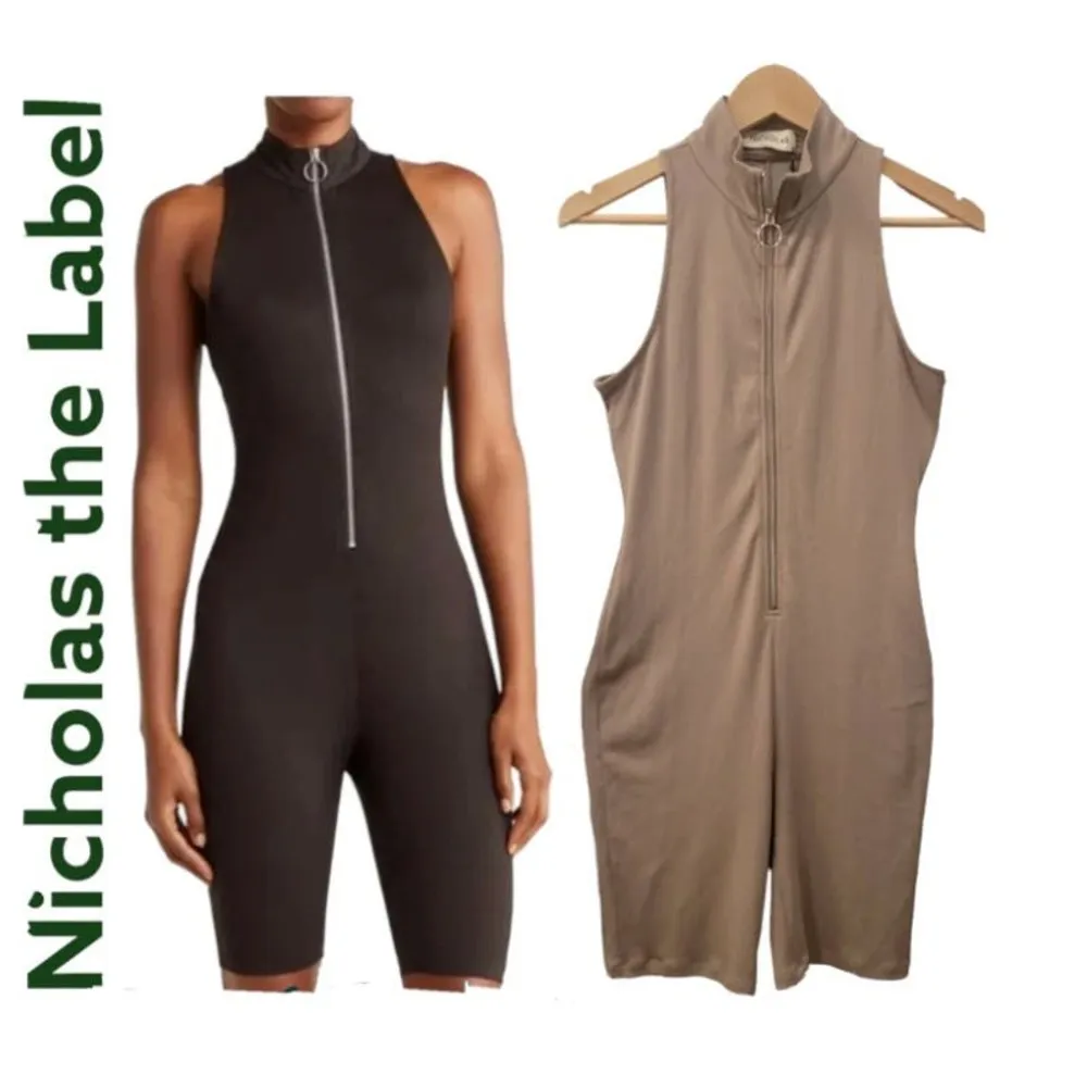 New Nicholas Paola Ribbed Stretch Jumpsuit Sz M taupe (b39.5) Size M - Image 3